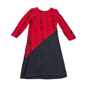 Vintage 1960s Two Tone Mod Dress Red Black Long Sleeve